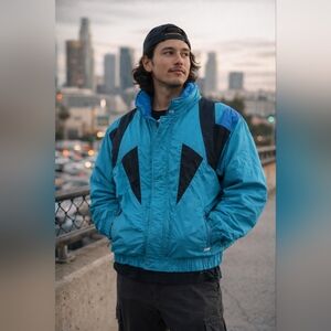 Vintage White Stag Teal Puffer Skiwear Jacket